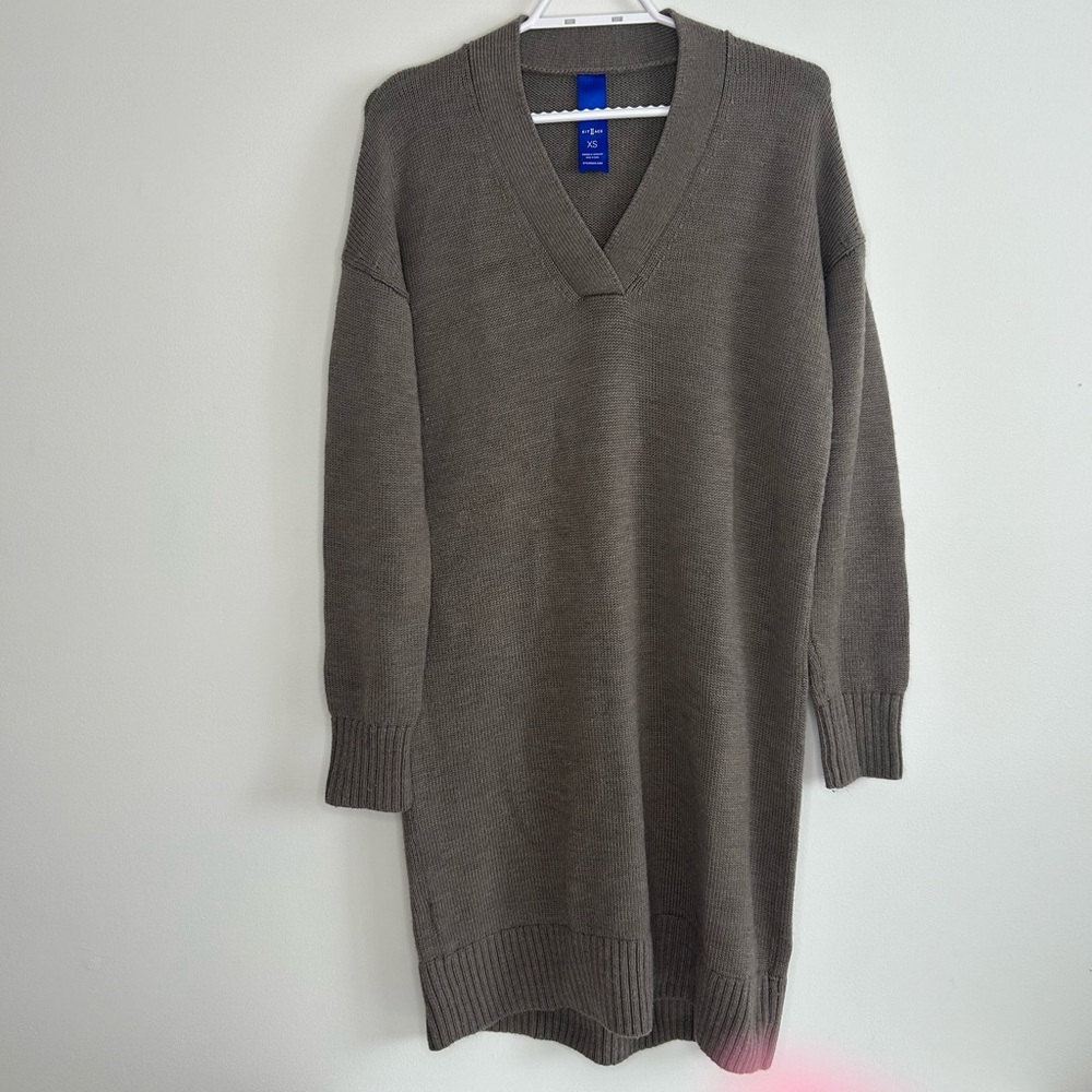 Kit and Ace Merino Wool Womens V-Neck Sweater Dress Brown Size XS